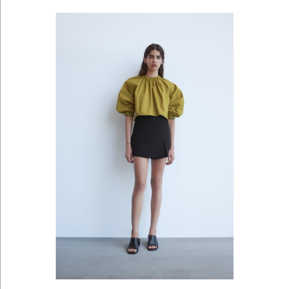 Zara Cropped Poplin top in green XS EUC